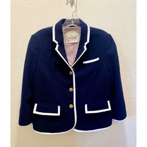 Moncler x Thom Browne Navy Wool Blazer White Trim Gold Buttons Size L